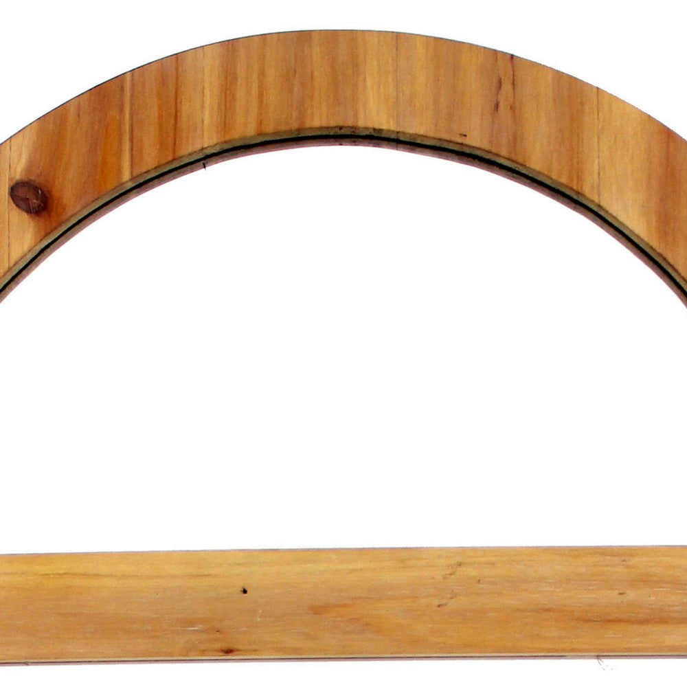 Farmhouse Style Rectangular Wooden Wall Mirror with Arched Top, Brown