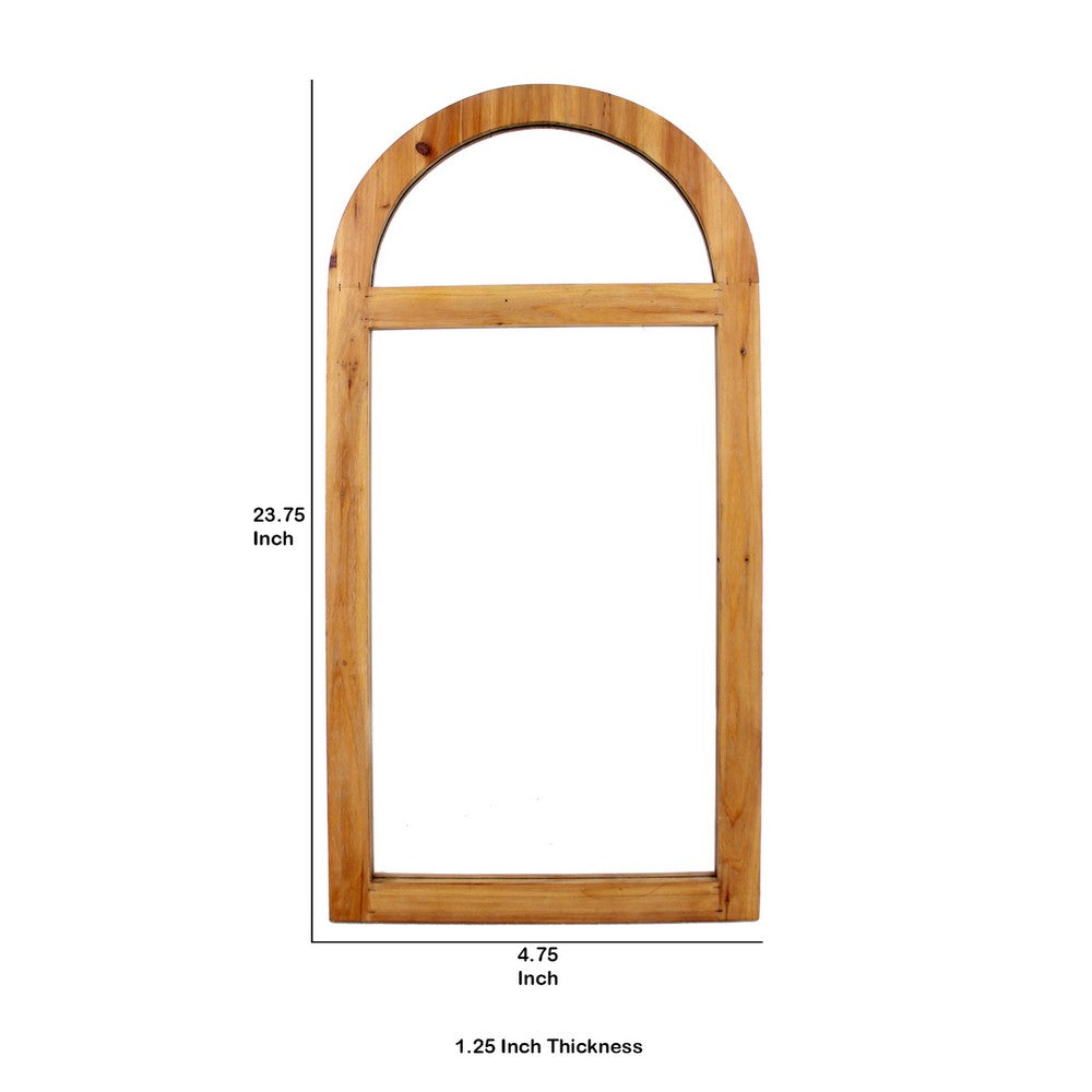 Farmhouse Style Rectangular Wooden Wall Mirror with Arched Top, Brown