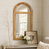 Farmhouse Style Rectangular Wooden Wall Mirror with Arched Top, Brown