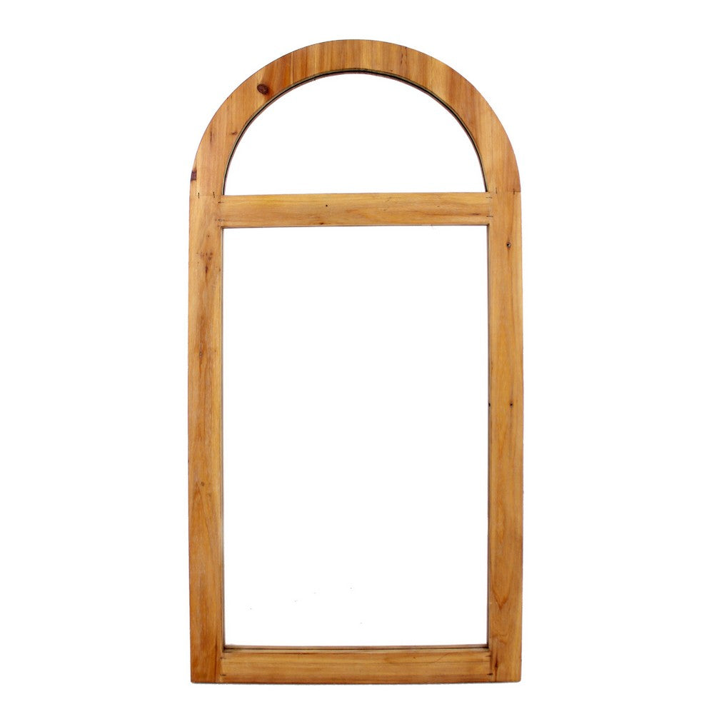 Farmhouse Style Rectangular Wooden Wall Mirror with Arched Top, Brown