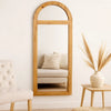 Farmhouse Style Rectangular Wooden Wall Mirror with Arched Top, Brown