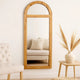 Farmhouse Style Rectangular Wooden Wall Mirror with Arched Top, Brown
