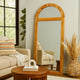 Farmhouse Style Rectangular Wooden Wall Mirror with Arched Top, Brown