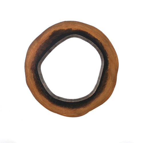 Wooden Wall Mirror with Grotto Circular Shape, Brown