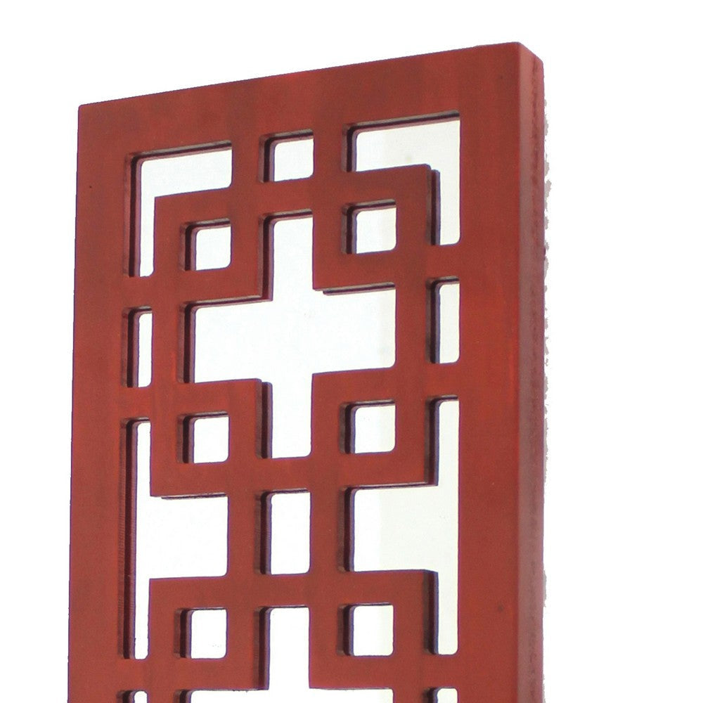 Lattice Design Wooden Frame Candle Holder with Mirror Insert Red BM218401