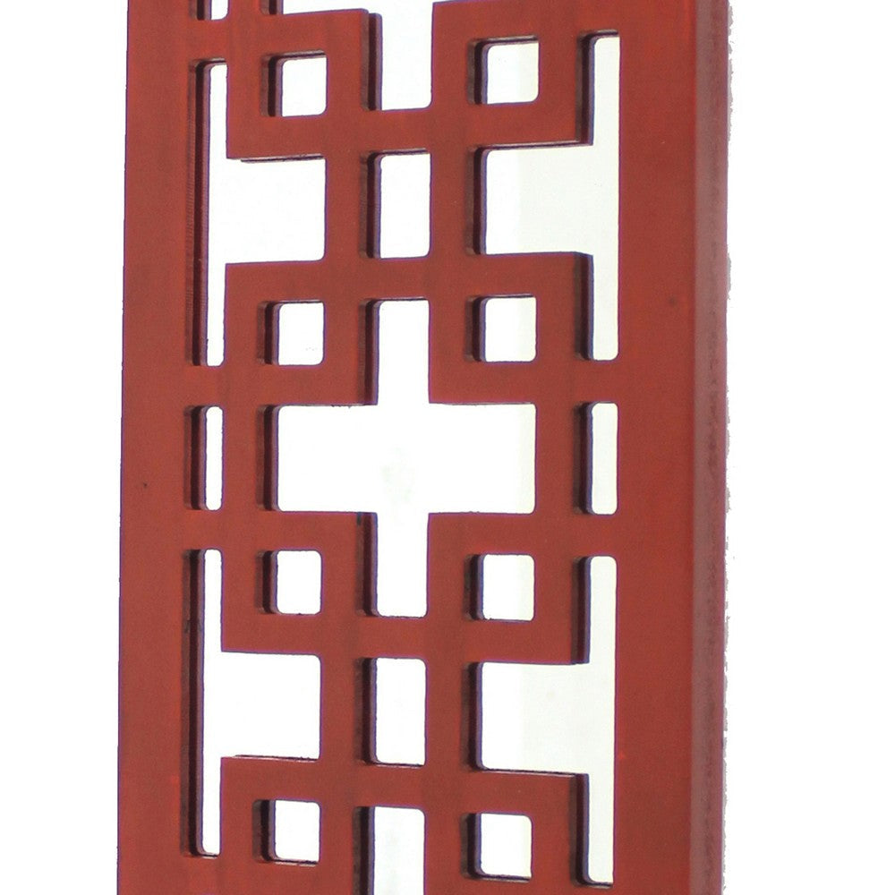 Lattice Design Wooden Frame Candle Holder with Mirror Insert Red BM218401