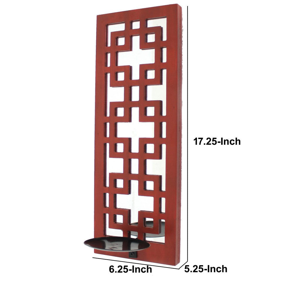 Lattice Design Wooden Frame Candle Holder with Mirror Insert Red BM218401