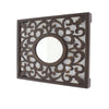 Wooden Frame Square Wall Mirror with Floral cut Out Design, Espresso
