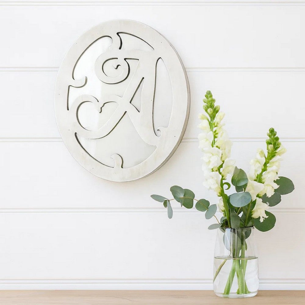 Wooden Oval Frame Wall Monogram with A Letter, White