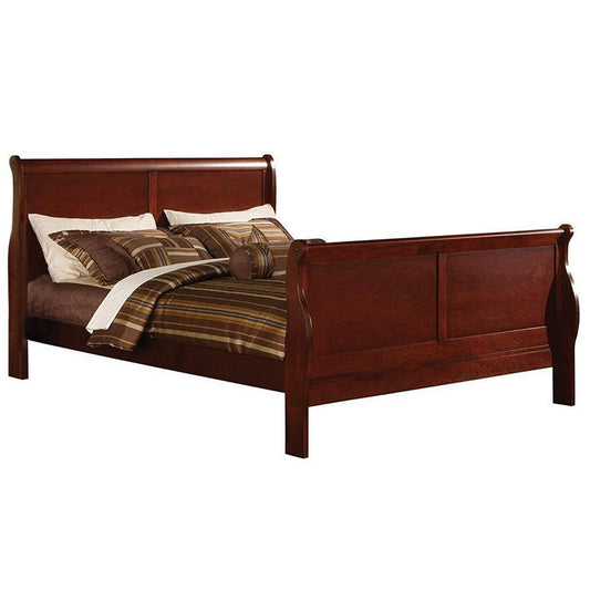 Paneled Eastern King Bed with Sleigh Headboard and Footboard, Brown By Casagear Home