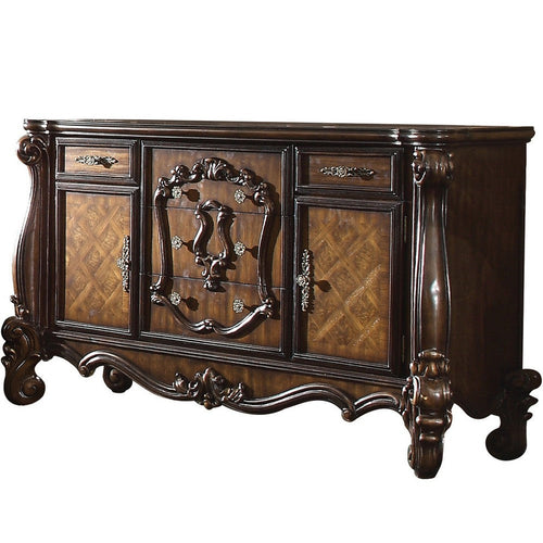 Traditional Dresser | Wood | 5 Drawer | 2 Cabinets | Brown