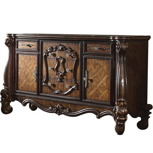 Traditional Dresser | Wood | 5 Drawer | 2 Cabinets | Brown