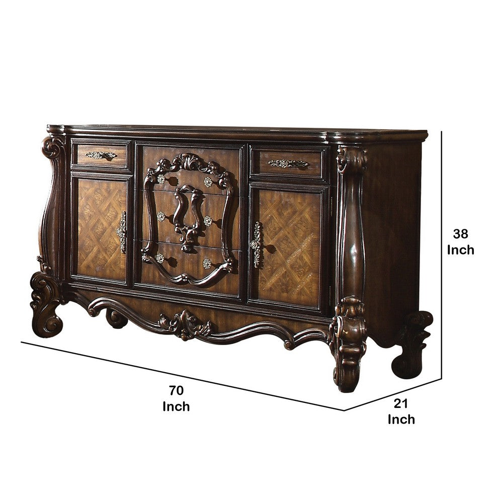 Traditional Wooden Dresser with 5 Drawers and 2 Cabinets, Brown