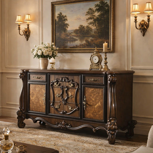 Traditional Wooden Dresser with 5 Drawers and 2 Cabinets, Brown