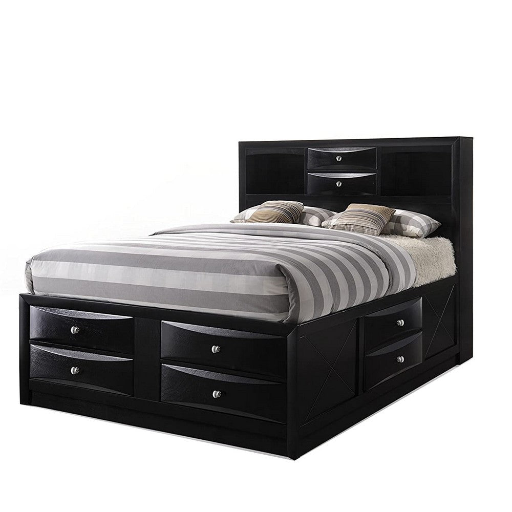 Eight Drawer Full Size Storage Bed with Bookcase Headboard Black By Casagear Home BM218458