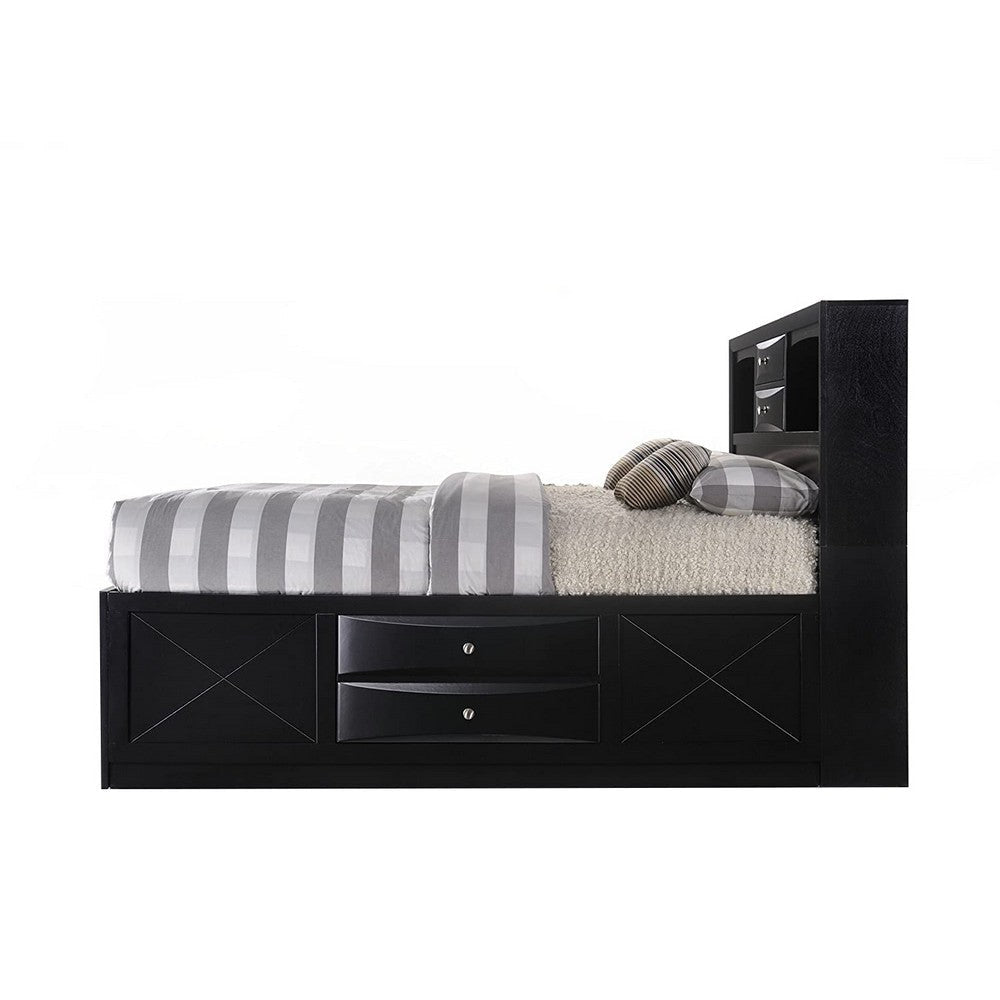 Eight Drawer Full Size Storage Bed with Bookcase Headboard Black By Casagear Home BM218458