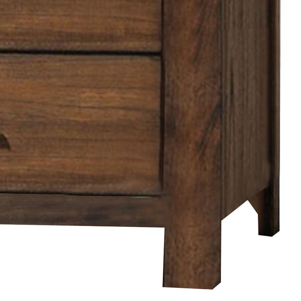 5 Drawer Wooden Chest with Metal Bar Handles and Block Legs Brown By Casagear Home BM218461