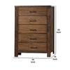 5 Drawer Wooden Chest with Metal Bar Handles and Block Legs Brown By Casagear Home BM218461