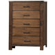 Wood Tall Dresser Chest | 5 Drawer | Metal Bar Handles | Block Legs | Brown