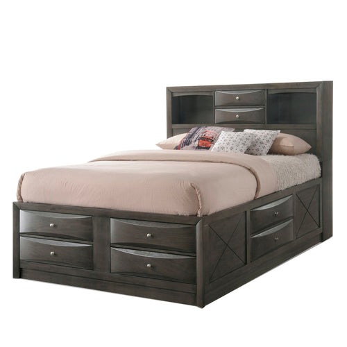 Panel Design Bed | King Size | Bookcase & Drawers | Taupe Brown