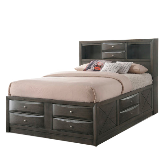 Panel Design Bed | King Size | Bookcase & Drawers | Taupe Brown