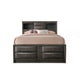 Panel Design Full Size Bed with Bookcase and Drawers Gray Oak