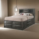 Panel Design Full Size Bed with Bookcase and Drawers, Gray Oak