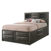Panel Design Full Size Bed with Bookcase and Drawers Gray Oak