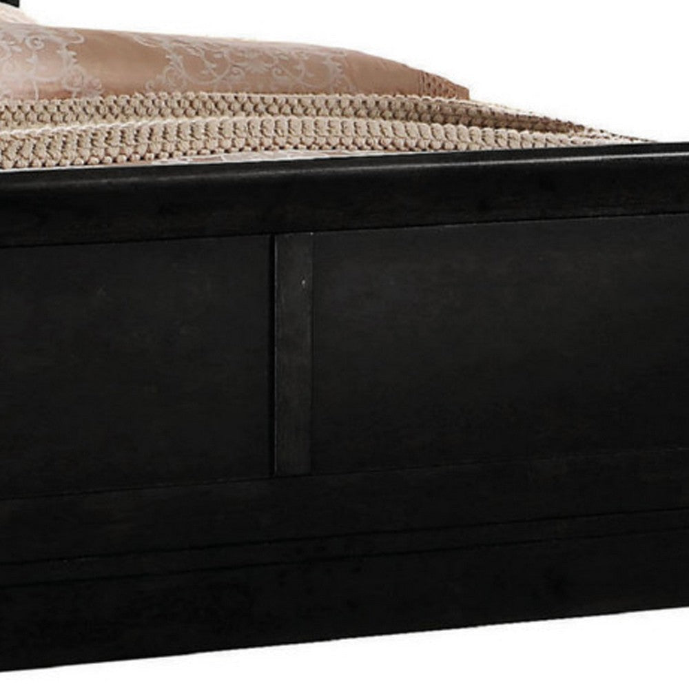 Transitional Panel Design Sleigh Eastern King Size Bed Black By Casagear Home BM218485