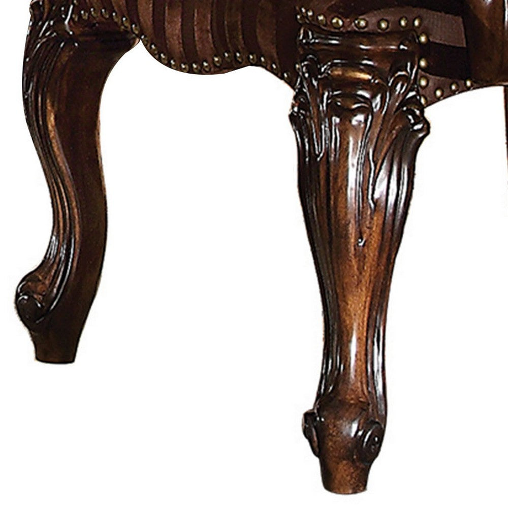 Wood Armchair | Button Tufted Backrest | Carved Details | Set of 2 | Brown