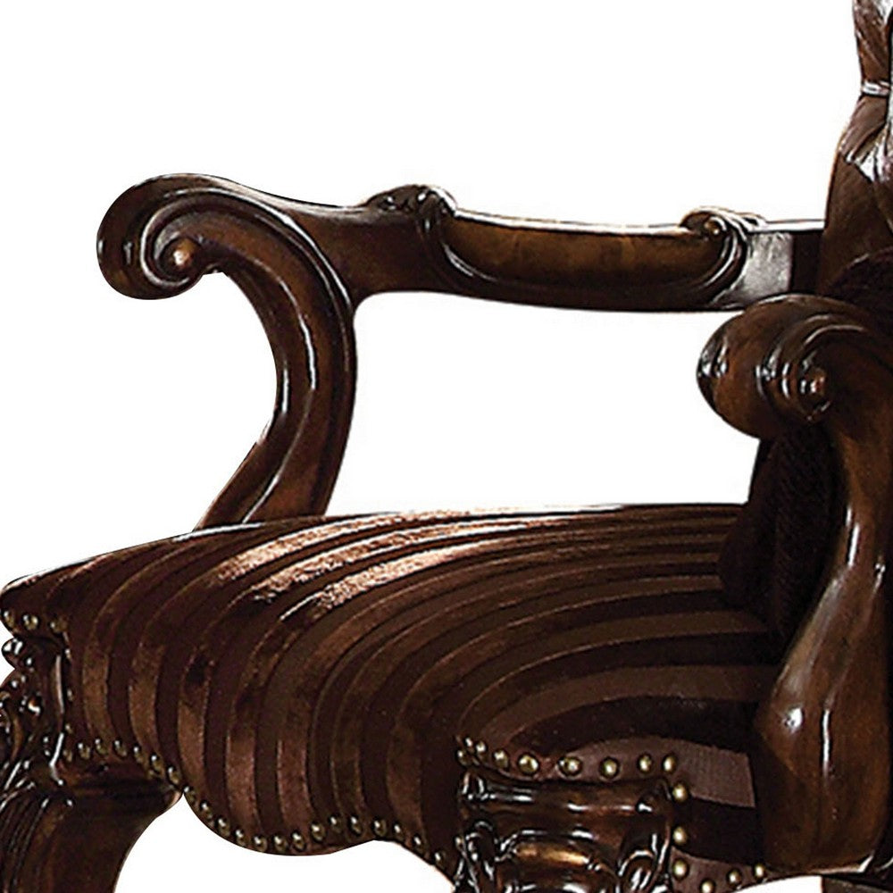 Wood Armchair | Button Tufted Backrest | Carved Details | Set of 2 | Brown