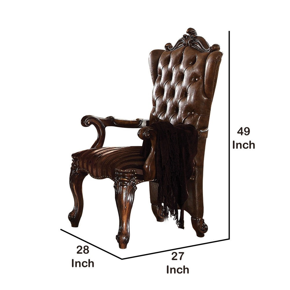 Wood Armchair | Button Tufted Backrest | Carved Details | Set of 2 | Brown