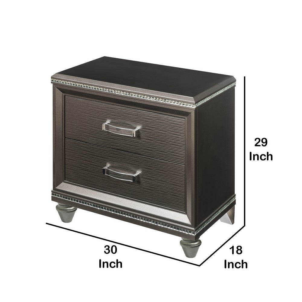 Contemporary 2 Drawer Wooden Nightstand with Mirror Trim Details Brown BM218515