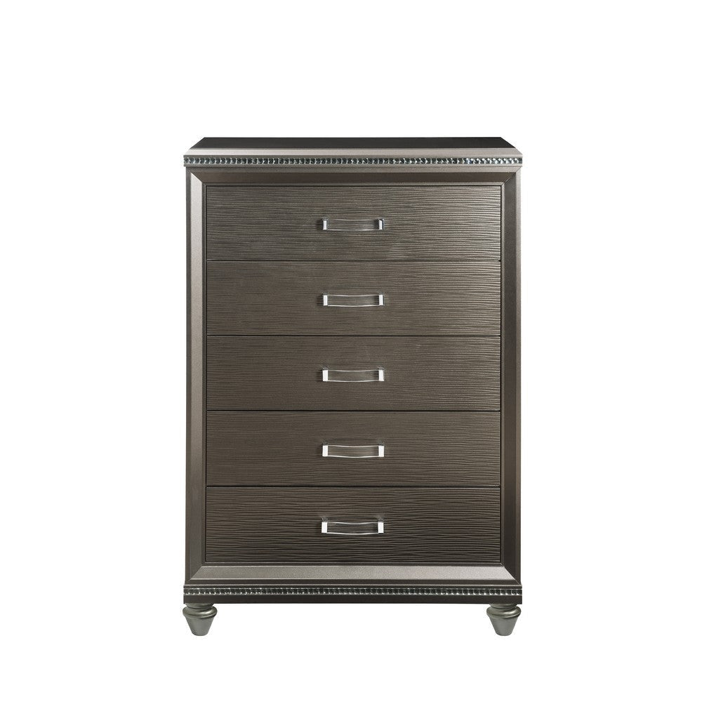 Contemporary 5 Drawer Wooden Chest with Mirror Trim Details Brown BM218517