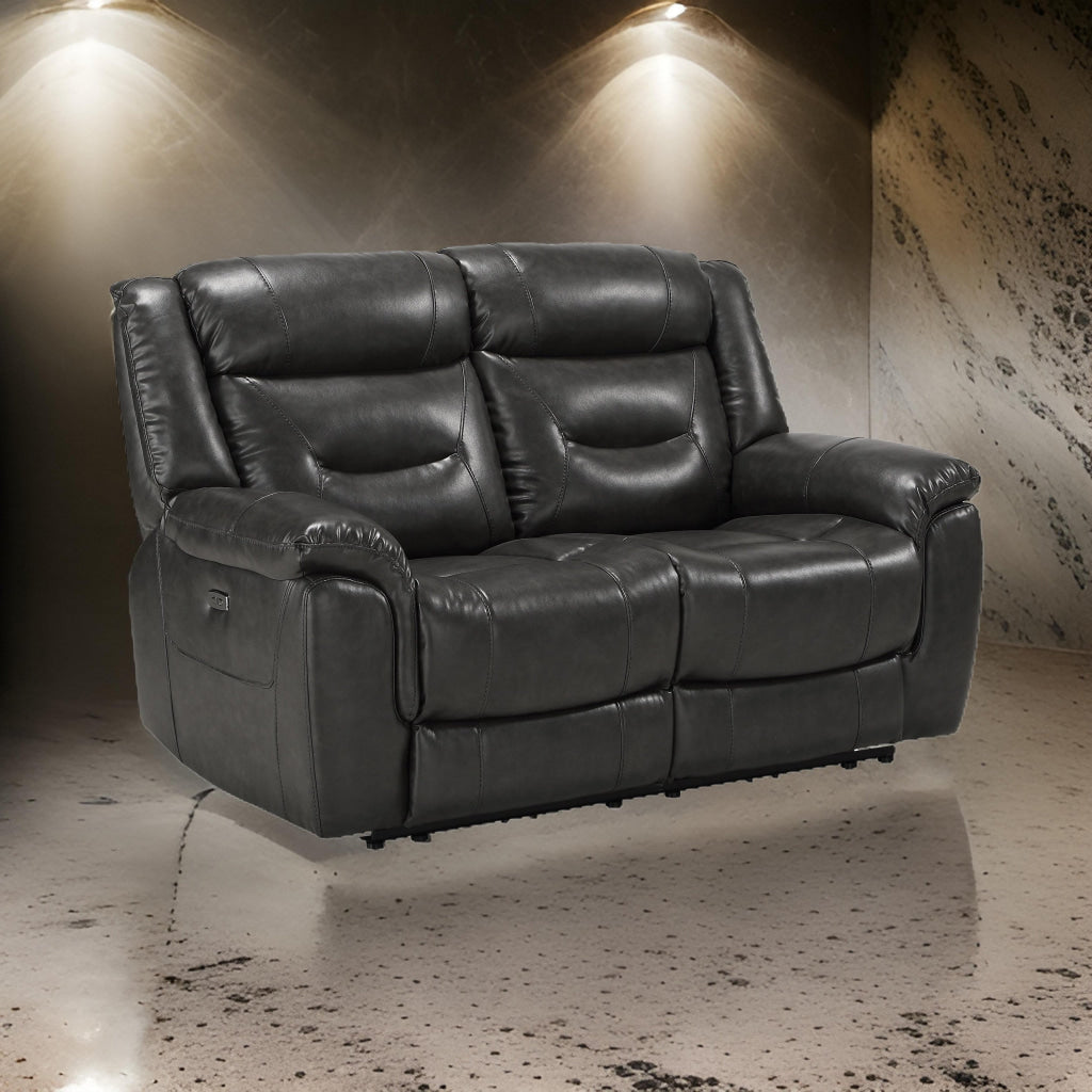 Power Motion Reclining Leatherette Loveseat with  Pillow Top Armrests Black By Casagear Home