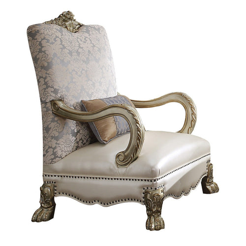 Nailhead Trim Accent Chair with Leatherette Seat and Lion Claw Feet, Beige