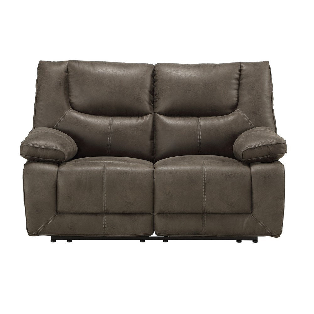 Power Motion Reclining Leatherette Loveseat with Pillow Top Armrests Brown BM218529