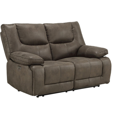 Power Motion Reclining Leatherette Loveseat with Pillow Top Armrests, Brown