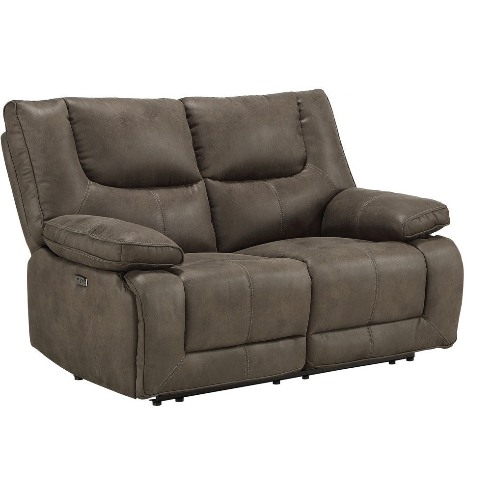 Power Motion Reclining Leatherette Loveseat with Pillow Top Armrests, Brown