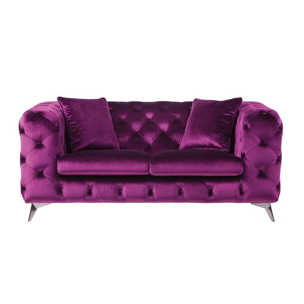 Fabric Loveseat with Chesterfield Design and Angled Metal Legs Pink By Casagear Home BM218532