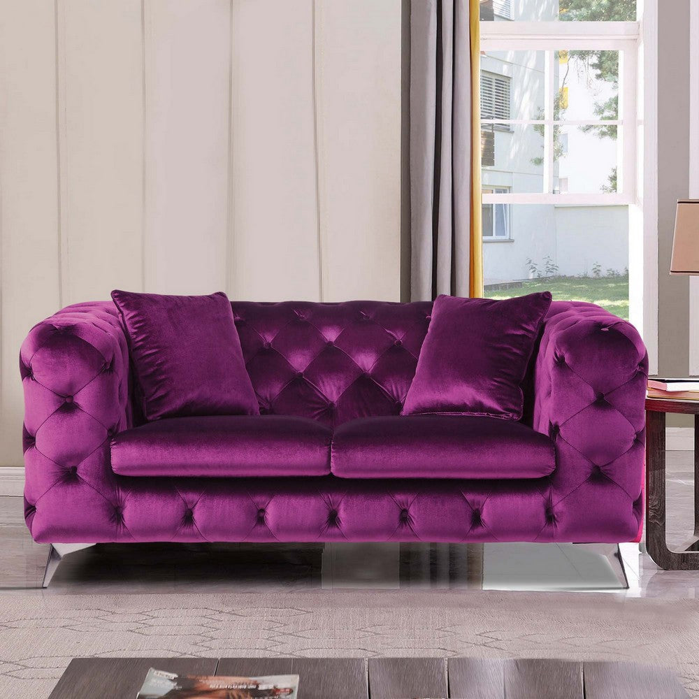 Fabric Loveseat with Chesterfield Design and Angled Metal Legs Pink By Casagear Home BM218532