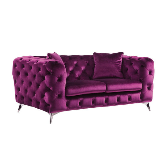 Fabric Loveseat | Chesterfield Design | Angled Metal Legs | Pink