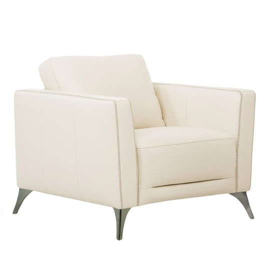 Leatherette Chair with Track Armrests and Angled Metal Legs, Offwhite