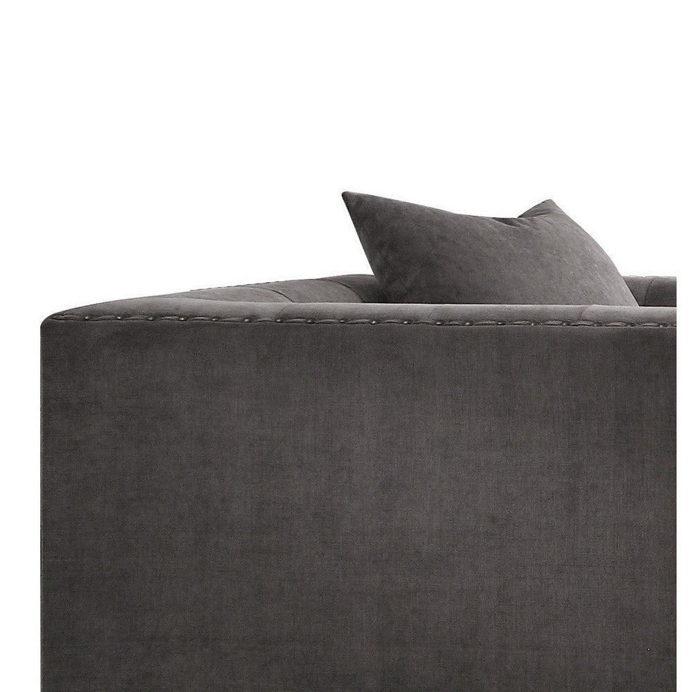 Fabric Upholstered Wooden Sofa Chair with Nail Head Trim Gray BM218559