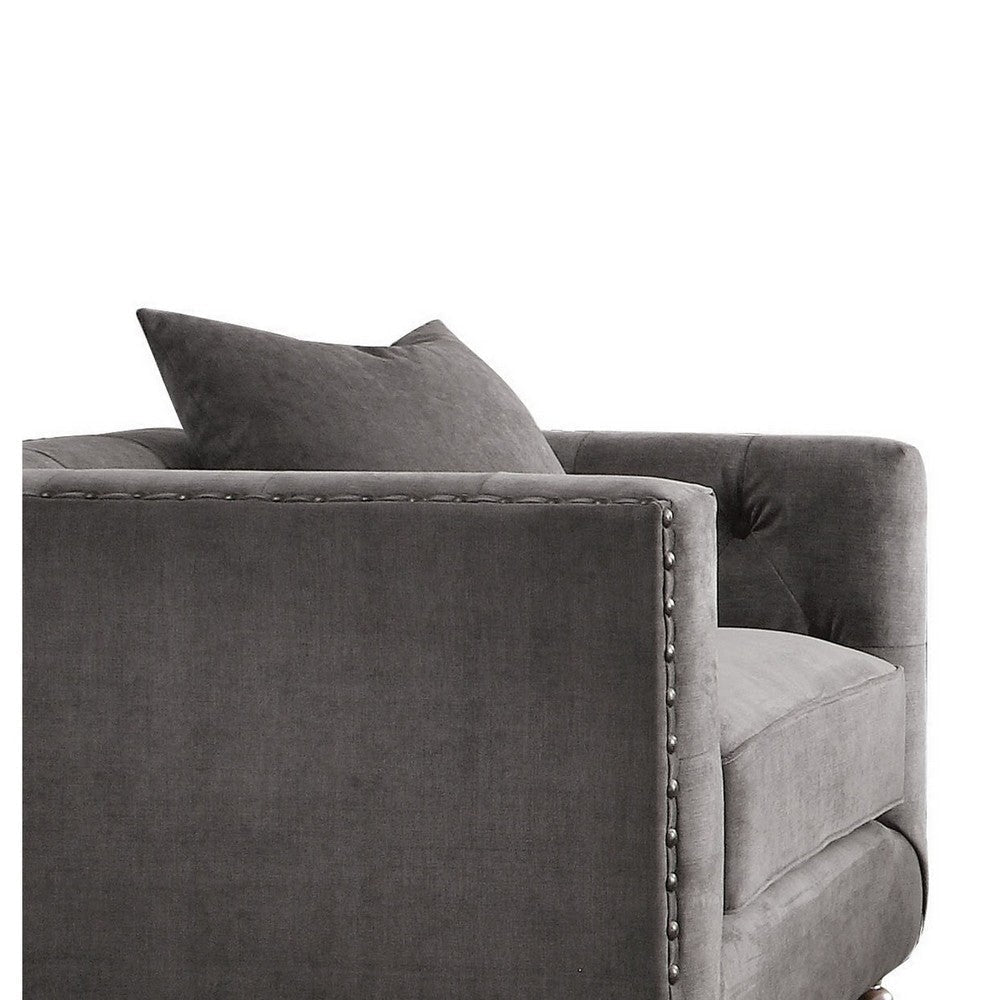 Fabric Upholstered Wooden Sofa Chair with Nail Head Trim Gray BM218559