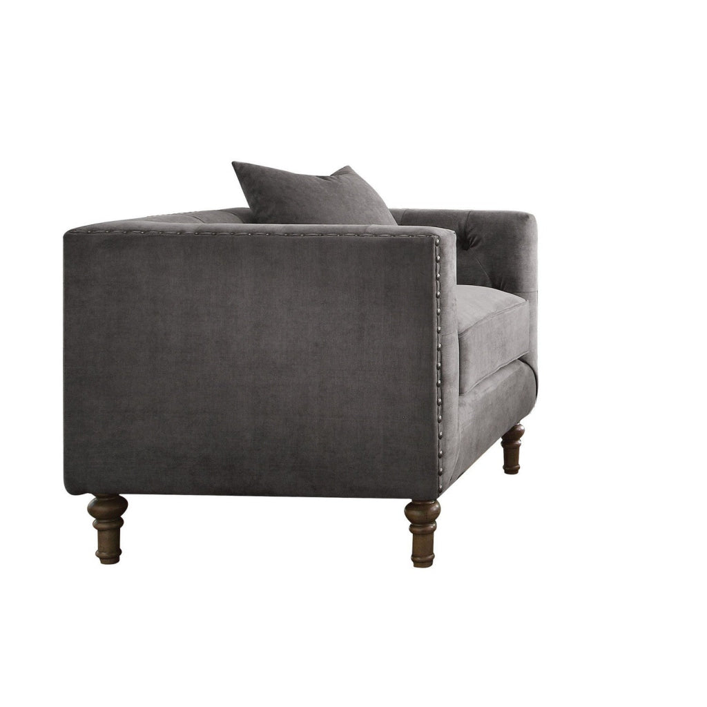 Fabric Upholstered Wooden Sofa Chair with Nail Head Trim, Gray