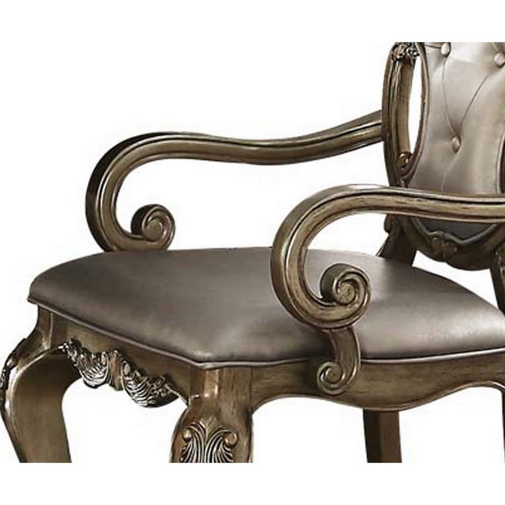 Wood and Fabric Dining Chairs with Armrests Set of 2 Brown and Champagne BM218565