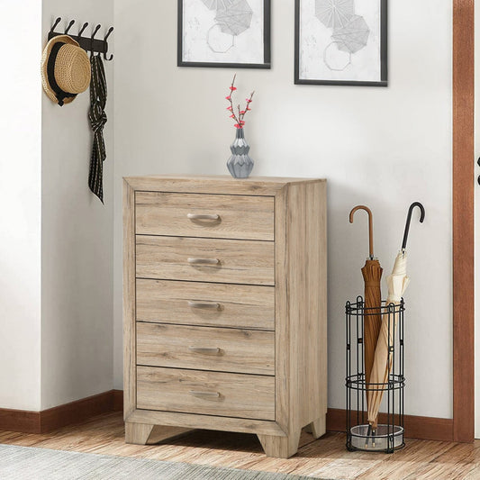44" Wooden Chest with 5 Storage Drawers, Brown By Casagear Home