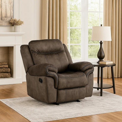 Fabric Upholstered Metal Reclining Club Chair with Center Console, Gray