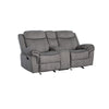 Fabric Upholstered Metal Reclining Loveseat with Center Console, Gray